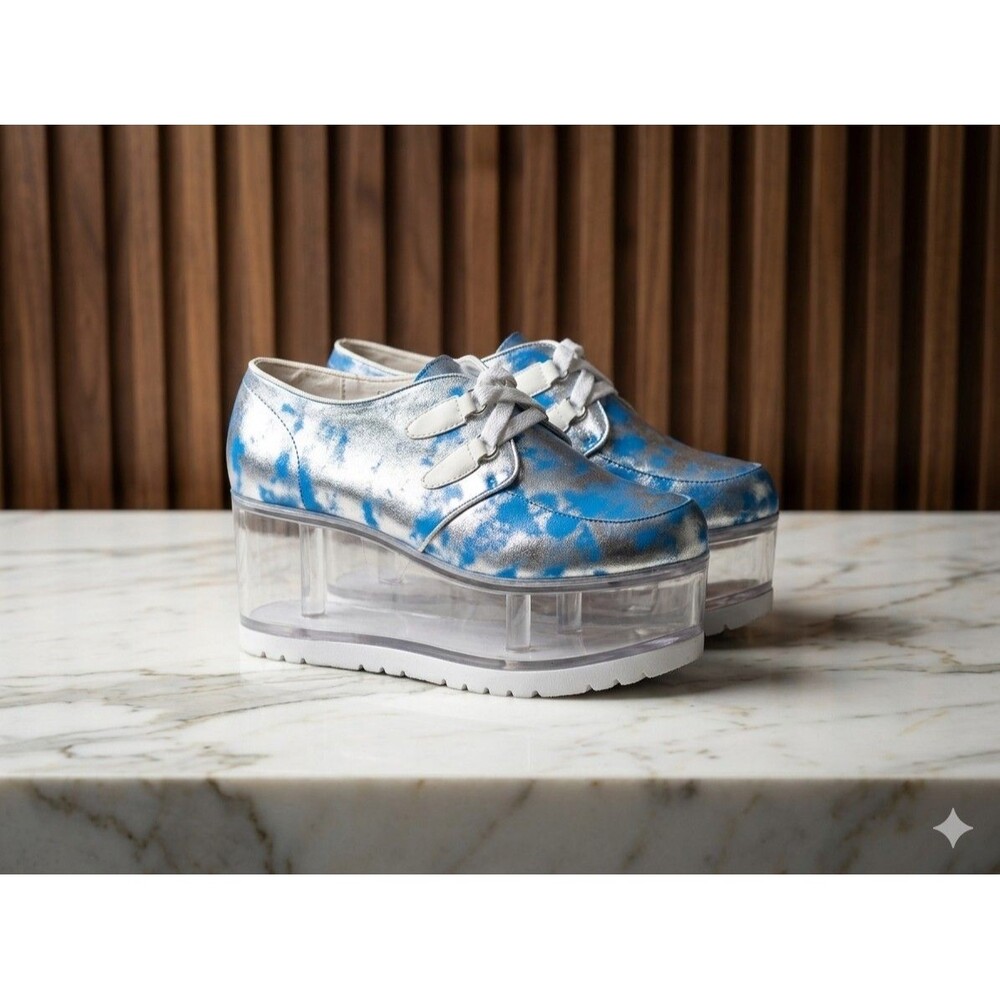 YRU Silver and Blue CloudPlatform Lace-Up Shoes